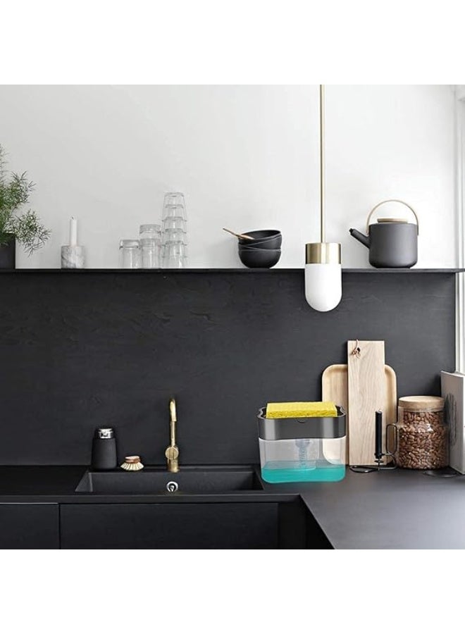 فيلفيتكوف موزع صابون غسيل الأطباق متعدد الوظائف 3 في 1 مع حامل إسفنجة | مضخة صابون سائل تعمل بالضغط لحوض المطبخ - Image 3